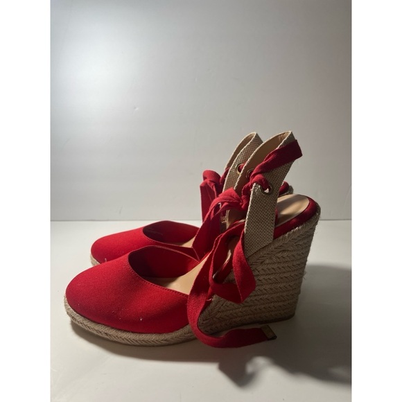 Red Espadrille Wedge Sandals - Picture 2 of 8